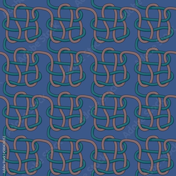 Fototapeta Tangled rope seamless vector pattern with darkblue background repeating
