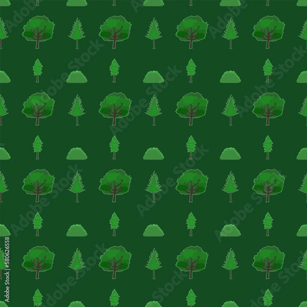 Fototapeta Trees with pine seamless pattern on a green background repeating