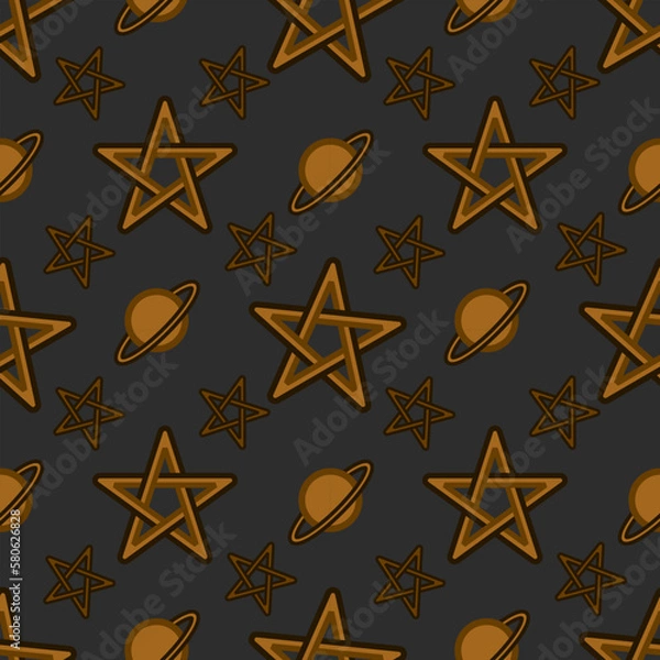 Fototapeta Five pointed star and Saturn seamless pattern, Background repeating