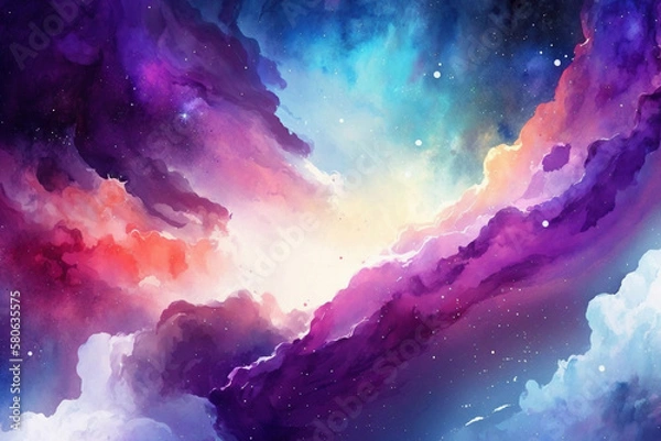Obraz グラデーション背景素材,輝く銀河,美しい雲,ジェネレーティブ,水彩風イラスト