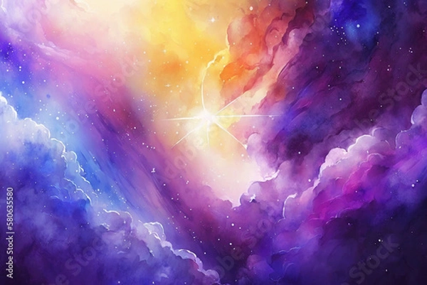 Obraz グラデーション背景素材,輝く銀河,美しい雲,ジェネレーティブ,水彩風イラスト