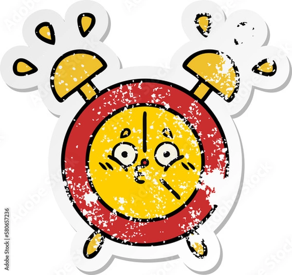 Fototapeta distressed sticker of a cute cartoon alarm clock