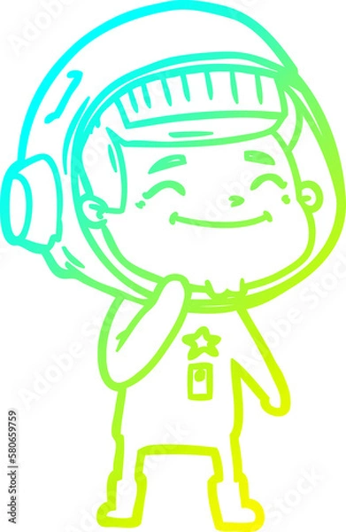 Fototapeta cold gradient line drawing happy cartoon astronaut