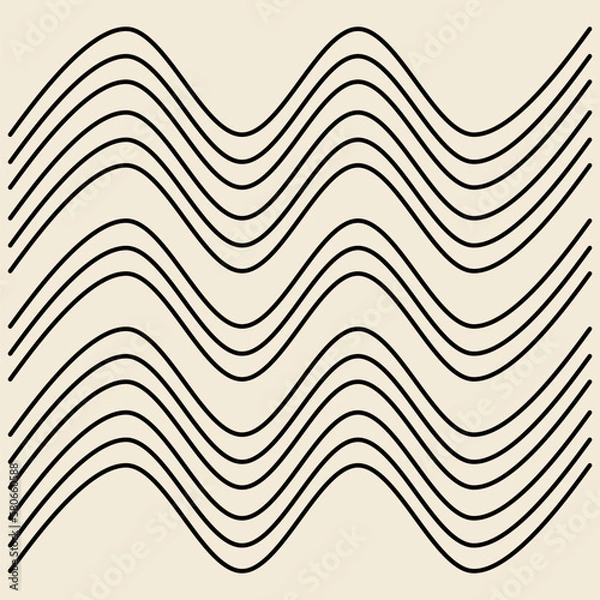 Obraz seamless pattern with waves, abstract vector art, texture in black on beige background, abstract graphic ornament, repeating patterm, ideal for fashion, textiles and paper design