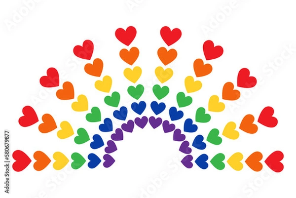Fototapeta Coloured hearts rainbow. Bright poster, banner, print. Vector illustration.