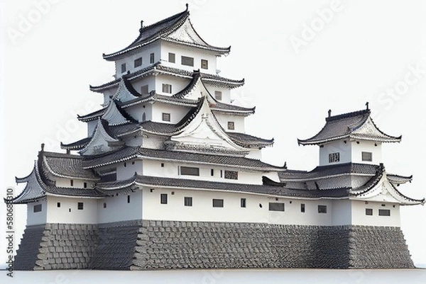 Obraz The flat illustration of Japanese castle, generative design contents  by Midjourney