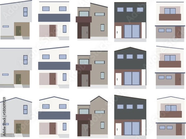 Obraz 家　一戸建て　住宅　イラスト　セット