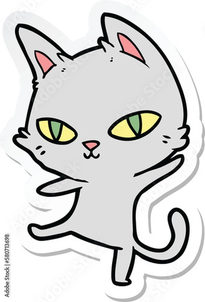 Fototapeta sticker of a cartoon cat staring