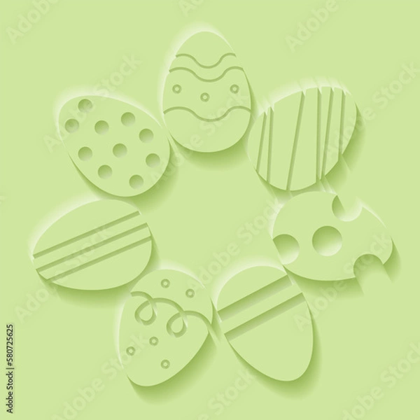 Fototapeta Easter eggs in circle. Monochrome illustration in paper cut style. Trendy design Vector.