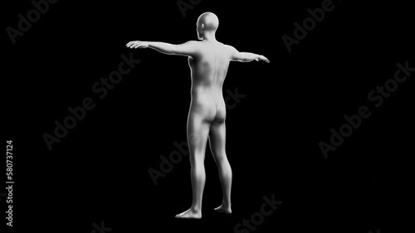 Fototapeta Beautiful young man posing, isolated on black background. 3d illustration (rendering). Silver mannequin, android