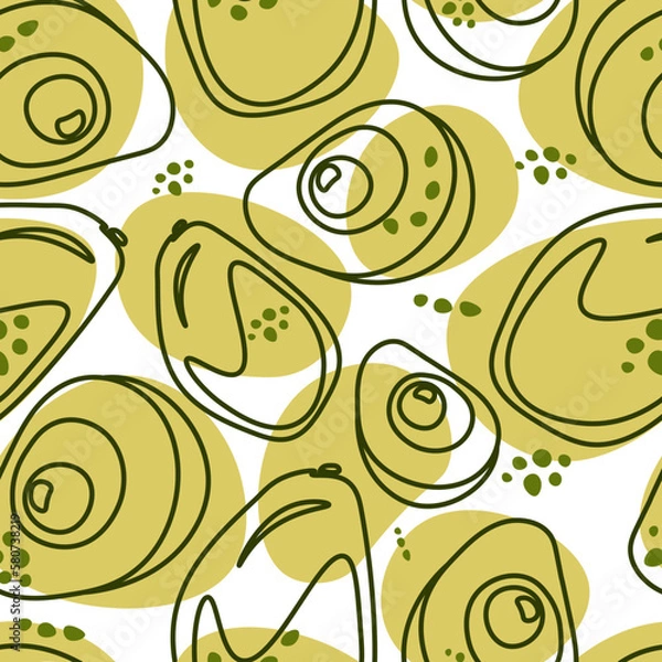 Obraz Seamless avocado drawing. Drawn avocado with abstract elements. Fruit drawn in doodle style. Avocado harvesting.