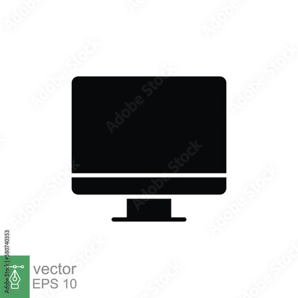 Fototapeta PC monitor icon. Simple solid style. Screen, tv, desktop computer display concept. Black silhouette, glyph symbol. Vector illustration isolated on white background. EPS 10.