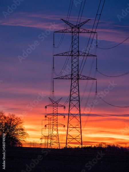 Obraz power lines at sunset