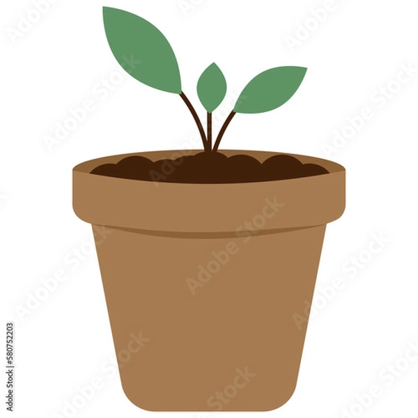 Fototapeta Flower pot with a plant. Flat vector illustration