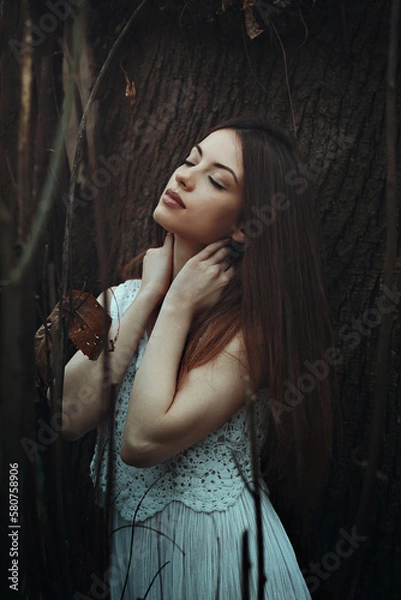 Obraz Romantic portrait in dark woods
