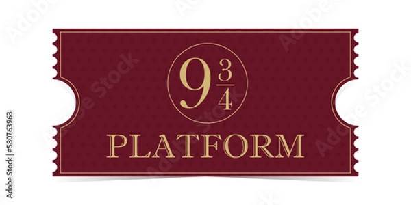 Fototapeta Ticket for Express. Platform 9 3 4 icon, emblem vector. An express ticket on a magical train that will take you to a magical school