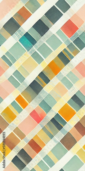 Fototapeta Seamless pattern painted abstract gingham, watercolor, mid century modern color palette. Generative Ai Illustration.