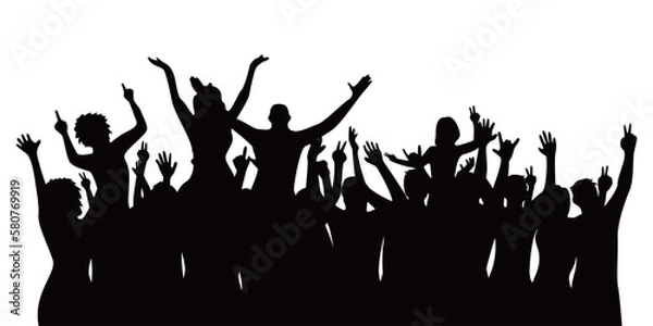 Fototapeta happy crowd people silhouette design. fun music party background. audience in concert.