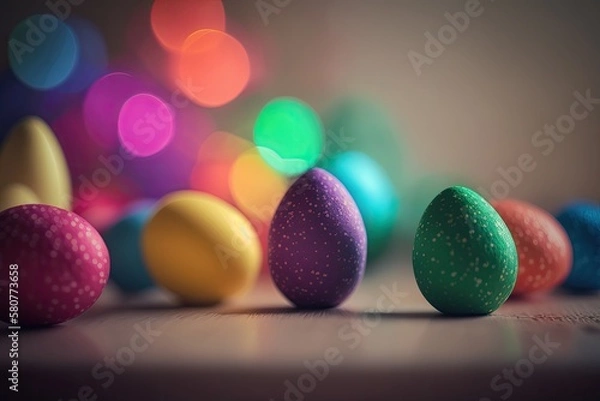 Fototapeta Bokeh Easter Sunday: Dreamy Photography and Vibrant Colors - AI generated