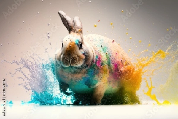 Fototapeta Easter Bunny in a Splash of Colors: Vibrant and Fun Image - AI generated