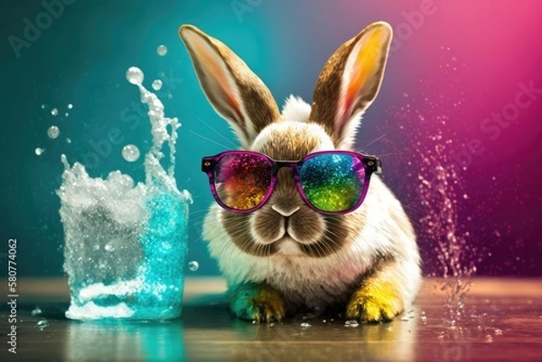 Fototapeta Cool and Colorful Easter Bunny: Professional Color Grading and Soft Shadows - AI generated