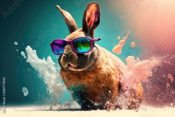 Fototapeta Brighten Up Your Easter with this Playful Bunny in Colorful Splash - AI generated