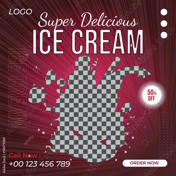 Fototapeta Creative Modern Square Social Media Food Post marketing social media post or web banner template design with abstract background, logo and icon. 
