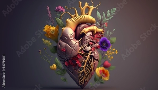Obraz Explore the Beauty of Love  with a Human Heart and Flowers: Be a Good-Hearted Person by Spreading Help and Charity