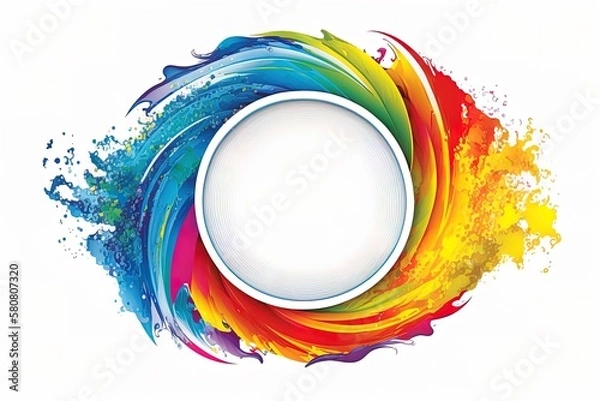 Fototapeta Colorful cartoon wave with empty white circle frame with space for text. Creative liquid ocean waves background