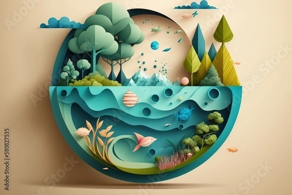 Fototapeta Environmental protection and save earth water. Generative AI illustration.