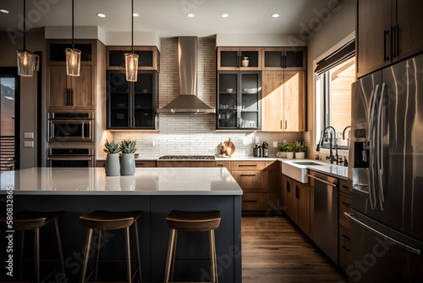 Obraz Modern Kitchen Interior, Generative AI