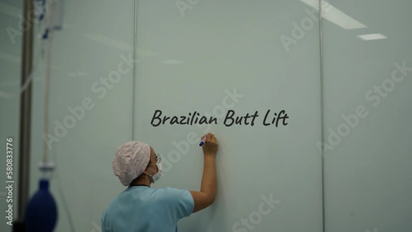 Obraz brazilian butt lift surgery. Doctor doing brazilian butt lift surgery with nurse