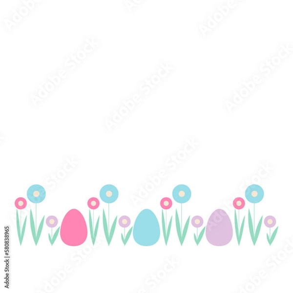 Obraz Easter eggs in flowers on the lawn. Vector illustration.