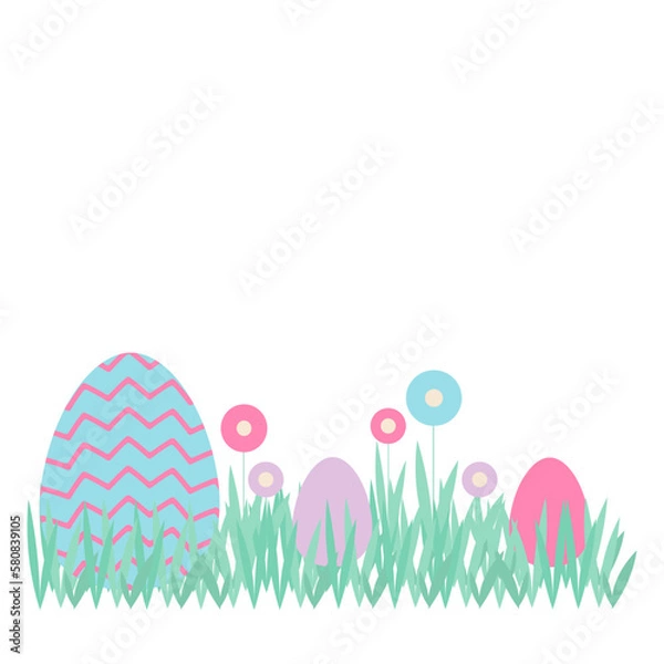 Obraz Easter eggs in flowers on the lawn. Vector illustration.
