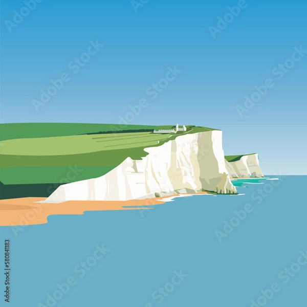Obraz White Cliffs of Dover. Flat style illustration.