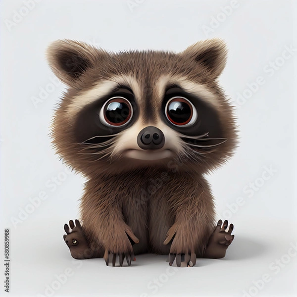 Fototapeta Adorable baby Raccoon character isolated on white background. Generative AI