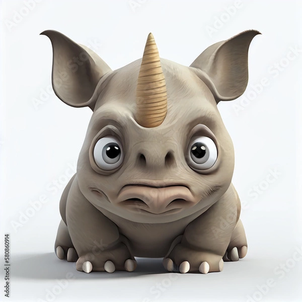 Fototapeta Adorable Rhinoceros character isolated on white background. Generative AI