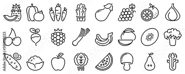 Fototapeta Line icons about fruit on transparent background with editable stroke.