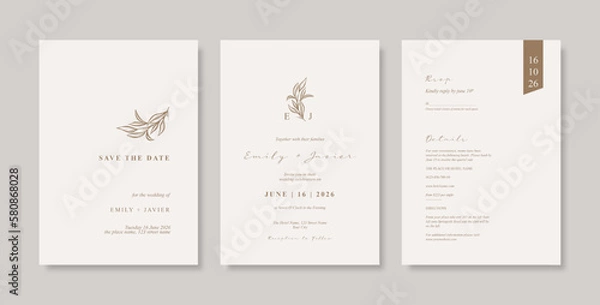 Fototapeta Beautiful and elegant wedding card template. Simple and minimalist wedding card template. trendy modern wedding invitation template.