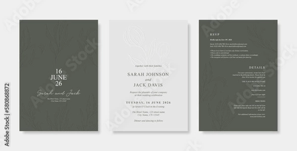 Obraz Elegant engraved wedding card template. Simple and minimalist wedding card template. trendy modern wedding invitation template.