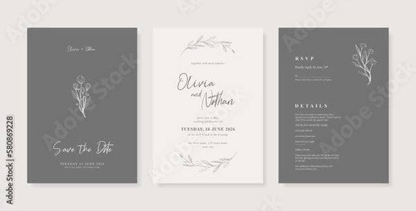 Obraz Simple wedding invitation template. minimalist wedding card template. trendy modern wedding invitation template.