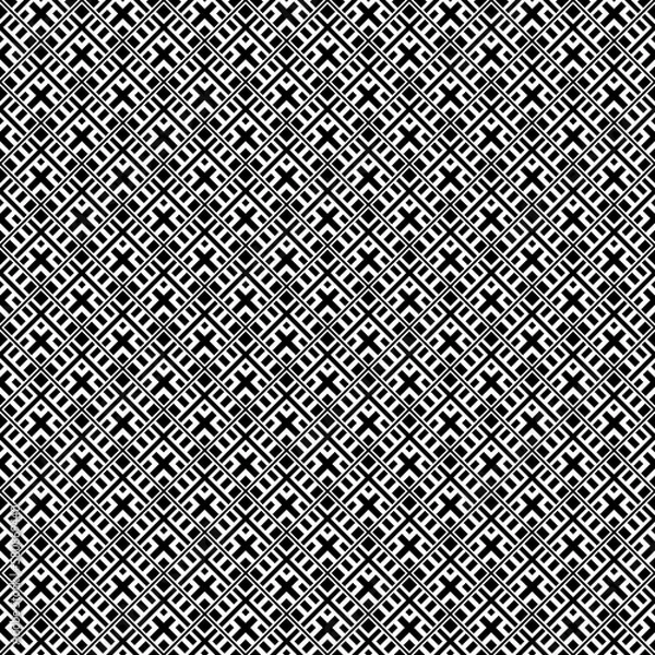 Fototapeta Seamless surface pattern with ethnic ornament. Black crossed diagonal stripes grill on white background. Crosses, strokes, diamonds and stripes motif. Geometric wallpaper. Digital paper, print. Vector