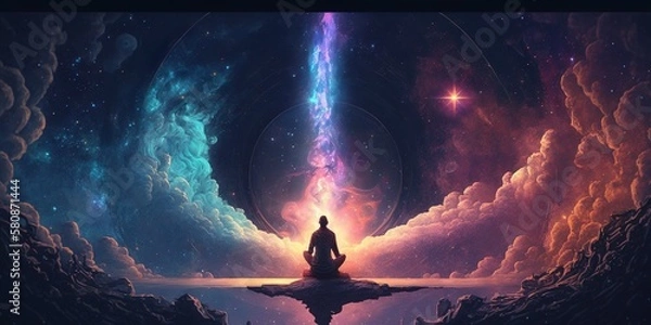 Fototapeta Meditating and observing the universe. AI Generative illustration