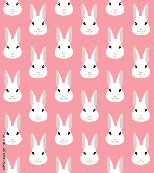 Fototapeta Vector seamless pattern of flat hand drawn rabbit bunny face isolated on pink background