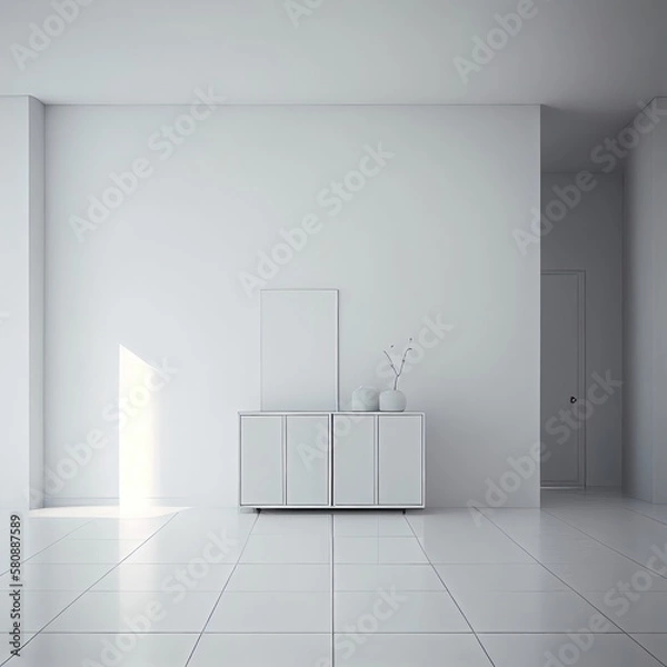 Fototapeta A large empty room in white color, blank, nobody, no people, photorealistic, illustration, Generative AI