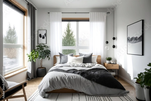 Fototapeta bed room with family, dark bed room, bed room night, empty bed room, bed room wall, room setting, bed setting, bed room, setting generative ai tool