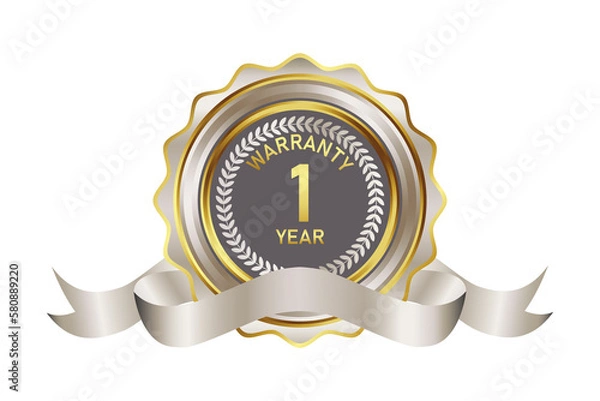 Fototapeta warranty badge element illustration in gold silver color, with premium colors, seals, medals, shields, badges, scrolls, and ornaments