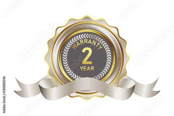 Fototapeta warranty badge element illustration in gold silver color, with premium colors, seals, medals, shields, badges, scrolls, and ornaments