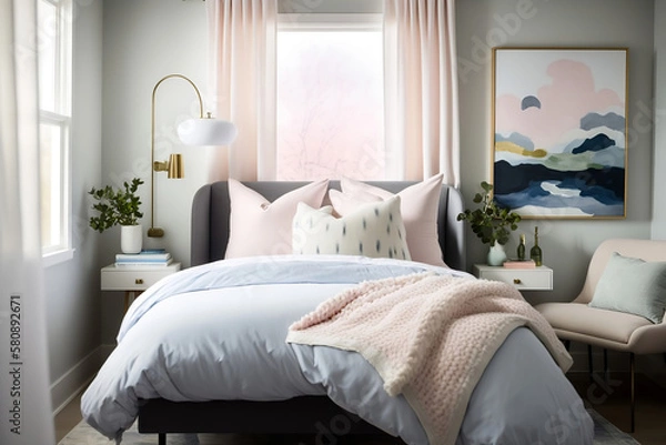 Obraz bed room with family, dark bed room, bed room night, empty bed room, bed room wall, room setting, bed setting, bed room, setting generative ai tool