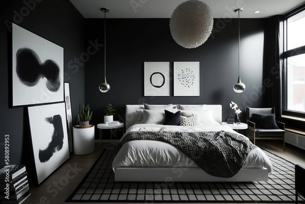 Obraz bed room with family, dark bed room, bed room night, empty bed room, bed room wall, room setting, bed setting, bed room, setting generative ai tool